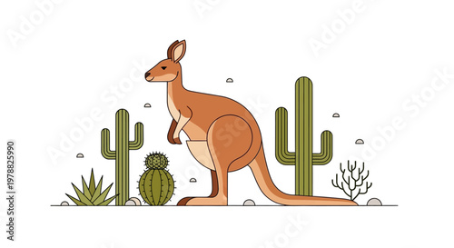 Brown Kangaroo Standing on Desert Ground.