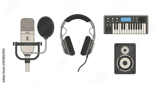 Music production studio recording equipment setup.