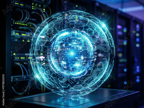 Cloud Server Rack with Holographic Data Core and UI HUD