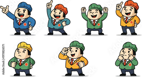 Cartoon characters set illustrating various poses and gestures