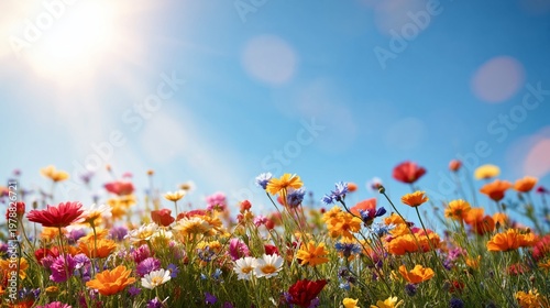 Bright Flowers Under the Sun With Clear Blue Sky in a Field During Spring Time