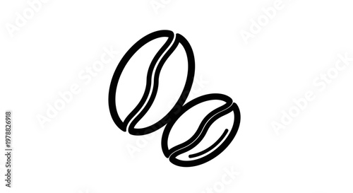 Two coffee beans depicted in a minimal black outline silhouette
