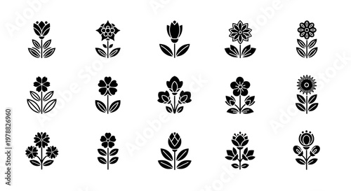 Collection of simple black floral designs with a striking silhouette