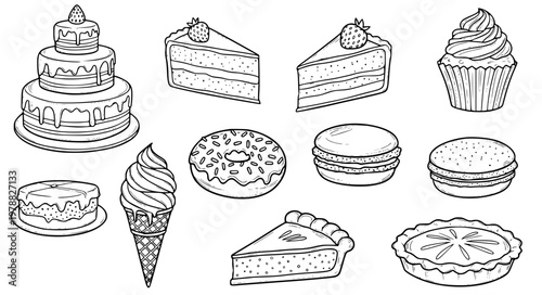Hand-Drawn Dessert Vector Icons – Sketchy Cakes & Cupcakes