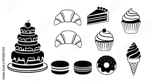 Minimal Dessert Vector Icons – Cakes, Cupcakes & Pastries