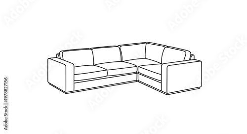 Line drawing of a modern sectional sofa in a minimalist style silhouette