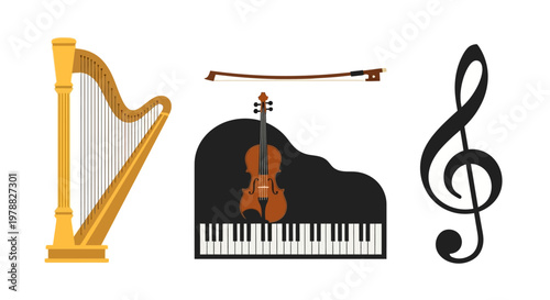 Music symbols and instruments icons.