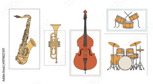 Jazz musical instruments on display.