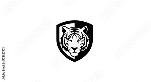 Black Shield Tiger Head Emblem Graphic Logo.