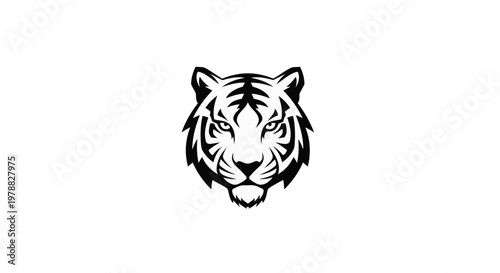 Monochrome Tiger Head Illustration Facing Forward.