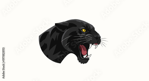 Roaring Black Panther Head With Bared Fangs.