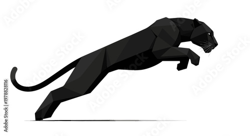 Geometric Black Panther Leaping Stylized Silhouette Artwork.