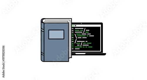 a book next to a laptop computer.