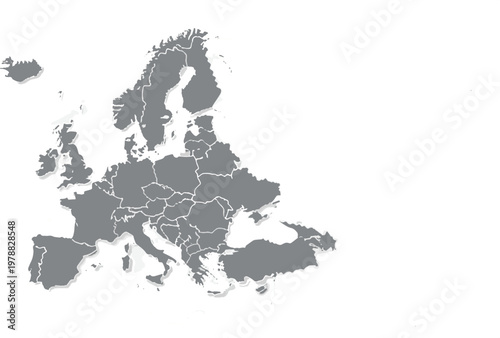 Gray map of Europe with country borders on white background for geography and travel concepts  educational and informative visual aid