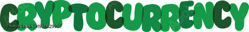 Cryptocurrency concept lettering design with green gradient colors on transparent background.