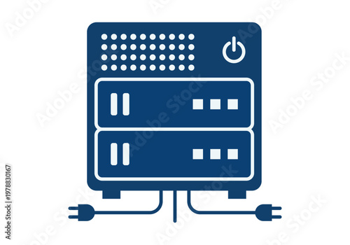 Servidor de almacenamiento de datos con bahías de discos y cables de conexión en color azul