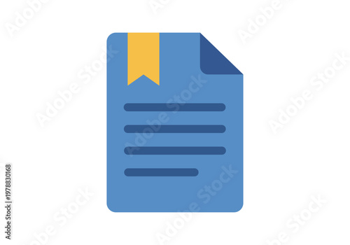 Documento azul con marcador amarillo y líneas de texto