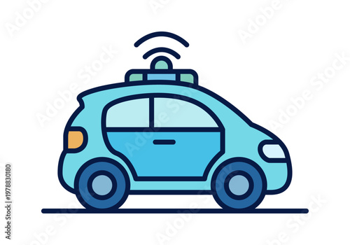 Vehículo eléctrico inteligente de color azul con sensores de conducción autónoma y conectividad inalámbrica