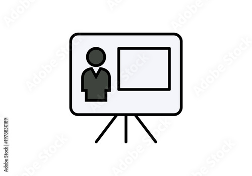 Pizarra blanca de presentación con soporte de trípode y silueta de persona