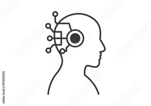 Perfil de cabeza humana con conexiones de circuitos de inteligencia artificial
