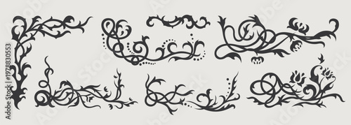 Vector design element of classic baroque ornaments with elegant scrollwork, medieval details.