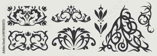 Vector design element of classic baroque ornaments with elegant scrollwork, medieval details.