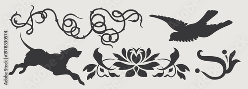 Vector design element of classic baroque ornaments with elegant scrollwork, medieval details.
