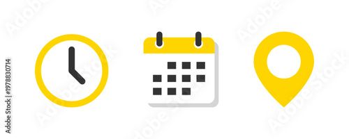 Time, Date and Location icon set