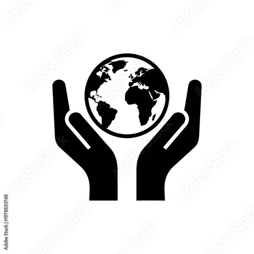 Black Silhouette Hands Holding Planet Earth Icon globe