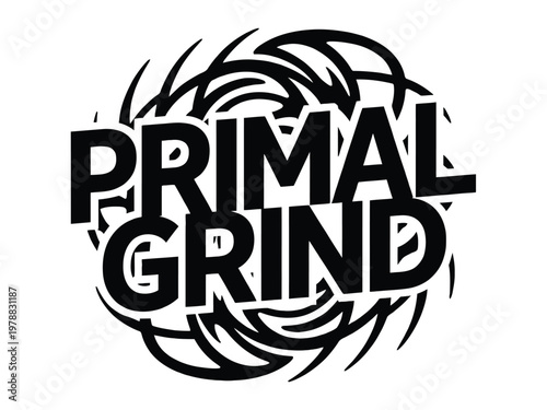 Primal Grind text is displayed in a stylized black font on a white background now.