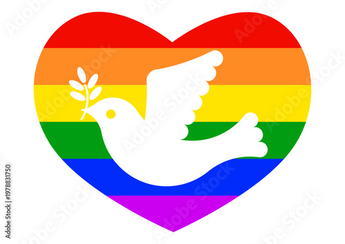 平和の鳩の虹色ハート型アイコン