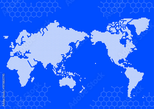 六角形模様の世界地図（日本中心）:サイエンスイメージ