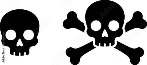 A graphic illustration of a skull and crossbones symbol on a white background