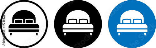 Three bed icons in different colors on a white background