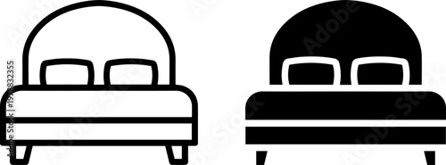 A simple black and white illustration of two beds with a minimalist design