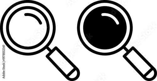 A simple black and white illustration of two magnifying glasses on a plain background