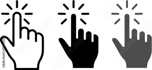 A set of three hand icons in different colors pointing to a highlighted area