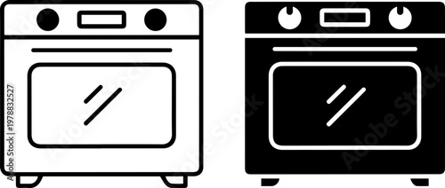 A simple line drawing of two ovens in black and white