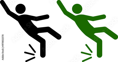 Two stick figures falling down in different colors on a white background