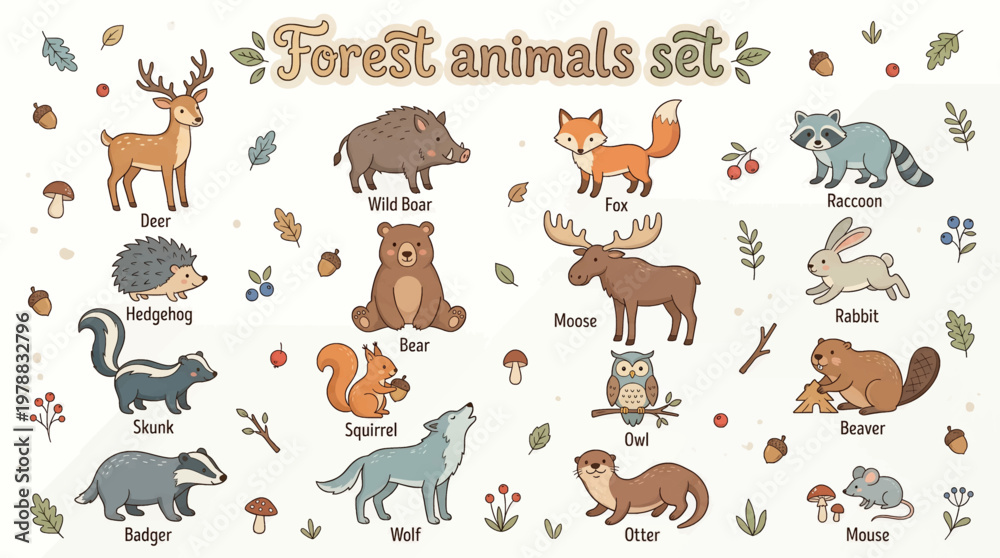 Fototapeta premium Whimsical cartoon animals in a playful, colorful outdoor setting