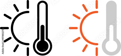 A graphic illustration of temperature icons on a white background