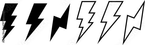A set of black and white lightning bolt icons on a plain background