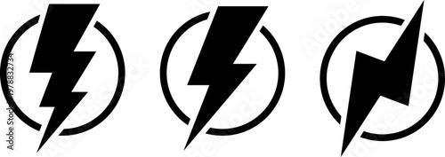 A set of three black lightning bolt logos on a white background