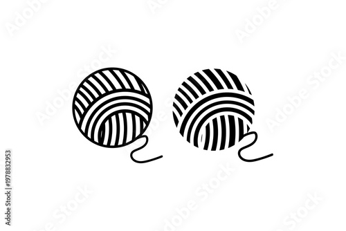 Monochrome yarn balls with line patterns for craft and knitting concept.
