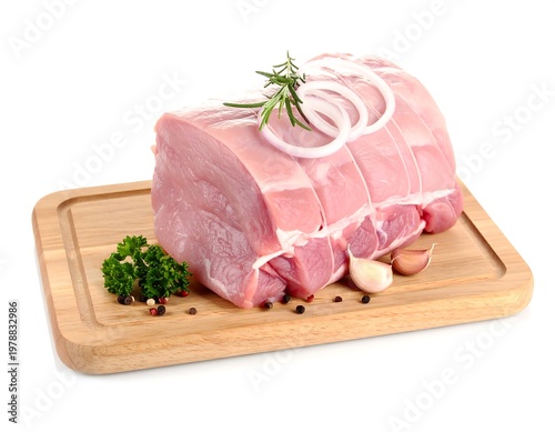 Fresh Pork Loin Roast on Wooden Cutting Board.