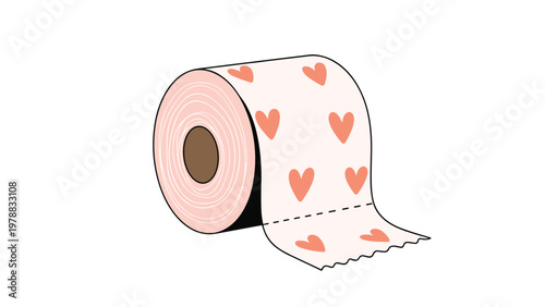 Roll of soft toilet paper decorated with cute pink heart patterns, suitable for bathroom decor, romantic themes, or Valentine day celebrations.