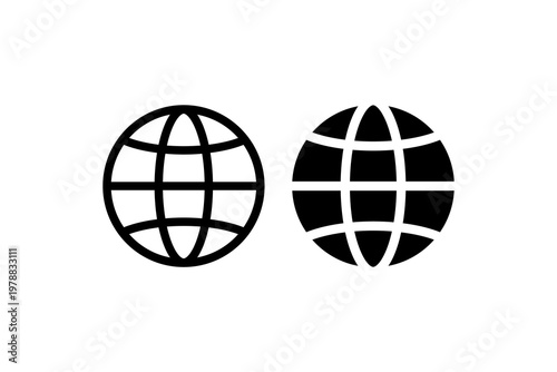 Black and white globe icons depicting world and connectivity symbols.