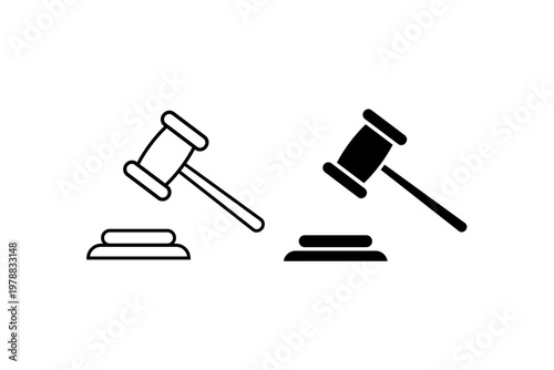 Black and white gavel icons depicting legal and judicial themes.