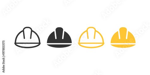 Hard hat icons in black and yellow colors on white background.