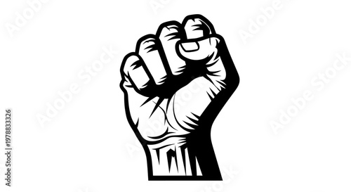 Black and white raised fist illustration.